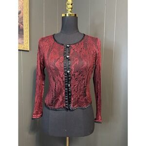 Quadra Vintage Maroon Lace Cardigan Top See Through  8